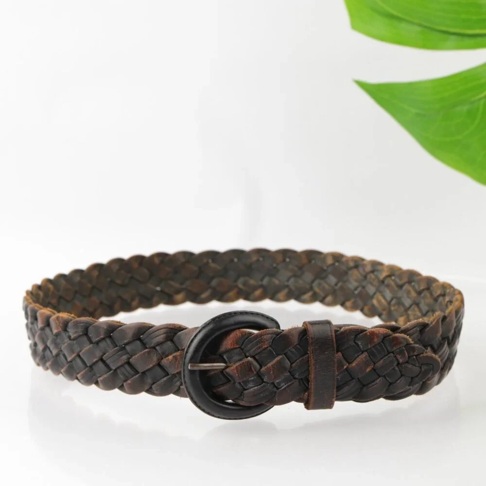 Brighton Womens Belt Size M Medium‎ Brown Leather Basket Woven Braided D-Ring